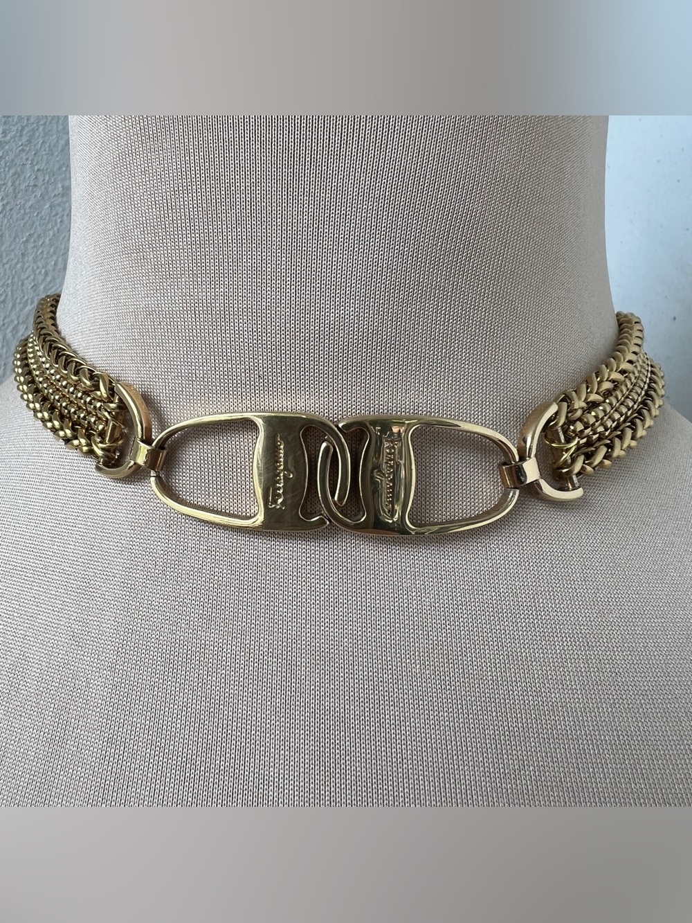 Ferragamo Vintage Hardware Necklace | 16” Choker in Gold